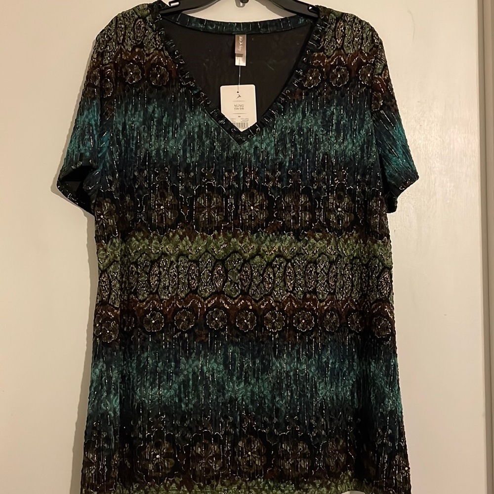 Vneck blouse with sleeves womens XL multicolored